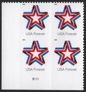 SC#5361 (55¢) Star Ribbon Plate Block: LL #B111 (2019) SA