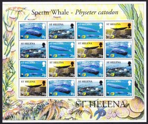 St. Helena WWF Sperm Whale Sheetlet of 4 sets 2002 MNH SC#813-816