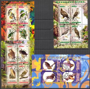 {g057} Rwanda Congo 2010 2013 Birds Bats 4 sheets Used / CTO Cinderella