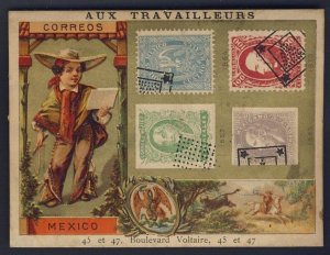 POSTAL HISTORY World Wide MEXICO picture stamps VTC VICTORIAN TRADE CARD c.1800s