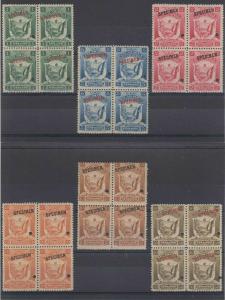 NICARAGUA 1905 OFFICIALS Sc O158-O166 FULL SET BLOCKSx4 PERF PROOFS SPECIMEN MNH 