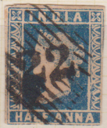 INDIA 1850's 1/2a BLUE USED AHMEDABAD POSTMARK
