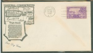 US 802 1937 3c Virgin Islands (part of the US Possession Series) single on an unaddressed FDC with an Anderson cachet