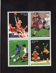 3399-3402 Youth Team Sports, MNH blk/4