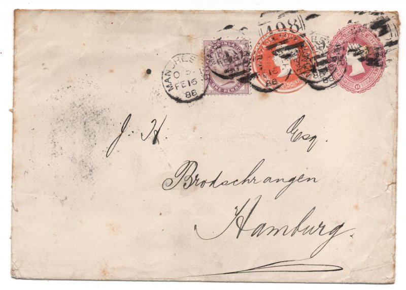 GB QV 1888 Compound Postal Stationery uprated cover to Hamburg WS35443