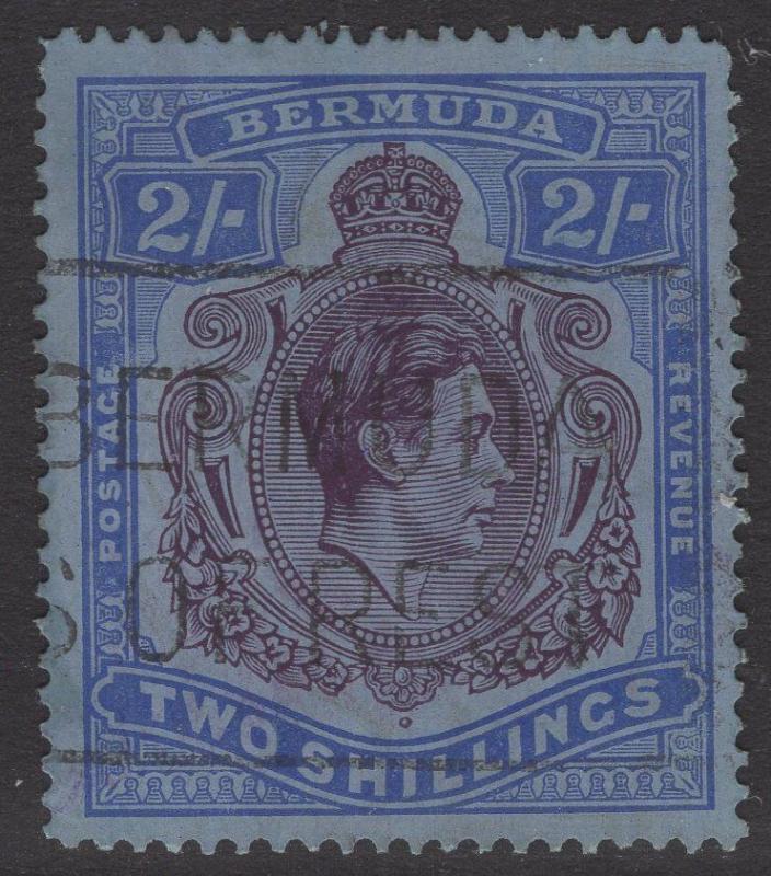 BERMUDA SG116b 1941 2/- DEEP PURPLE & ULTRAMARINE/GREY-BLUE p14¼ LINE USED 