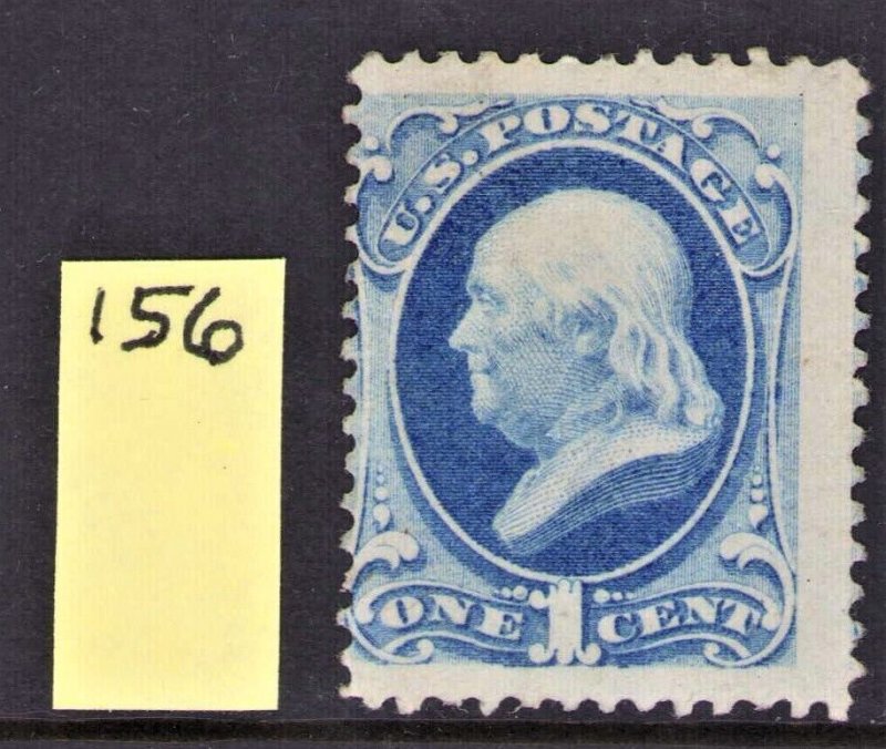 US #156   1 Cent Ultramarine Franklin  Mint Full Gum Trace of Hinging 1873