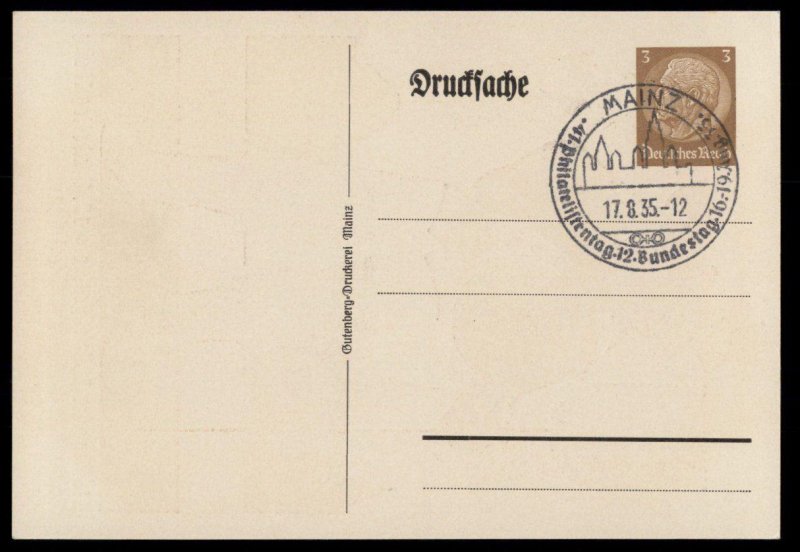 Germany 1935 MAINZ Stamp Show 3pf Private Postal Card Cover Advertising E G99307