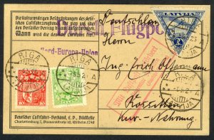 LATVIA 1925 20r Triangle on North Europa Union GLIDER Flight Pic Post Card