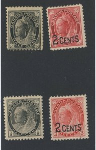 4x Canada Victoria Stamps #66-1/2c #74-1/2c #87-2c/3c #88-2c/3c GV = $87.50