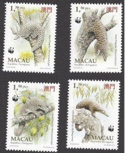 Macao #767-70 MNH set, WWF, Asian pangolin, issued 1995