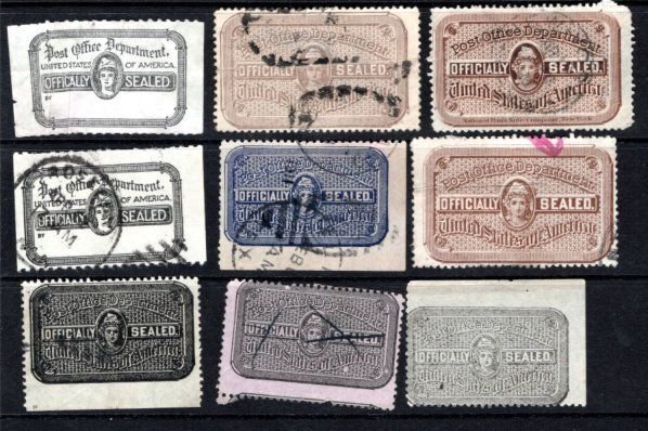 Scott OX Post Office Seals Group of 9 BOB Used