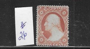 US #26 1857-61 WASHINGTON 3 CENTS (DULL RED) TYPE III- MINT HINGED