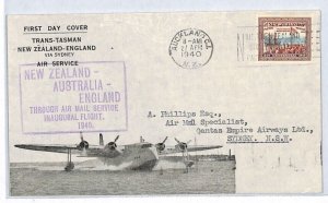 NEW ZEALAND Air Mail Cover FIRST FLIGHT QANTAS GB via AUSTRALIA Sydney 1940 YL93