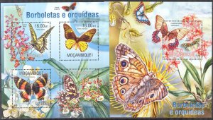 Mozambique 2013 Insects Butterflies and Flowers Orchids Sheet + S/S MNH