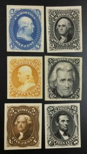 momen: US Stamps #63,69,71,73,76,77P4 PLATE PROOF ON CARD XF LOT #75434