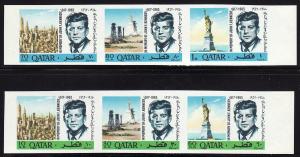 1966 Qatar JFK John F Kennedy imperf strips of 3 MNH full set Sc# 102 102A stk 1