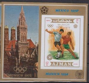 AJMAN SHEET IMPERF FOOTBALL OLYMPIC GAMES MUNICH MEXICO 