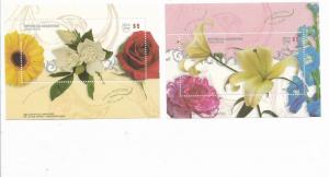 ARGENTINA 2008, UPAEP, FLOWERS WITH PARFUM, 2 SOUVENIR SHEETS SCOTT 2501-2502