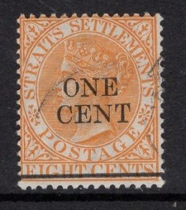 Straits Settlements  #80  used  1892  Victoria  surcharge 1c on 8c