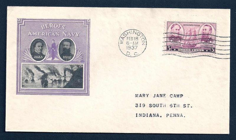 UNITED STATES FDC 3¢ Navy Heroes 1937 Ioor