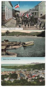 St Lucia 3x early unused colour PPC Prince Albert Procession in Bridge St, Lan