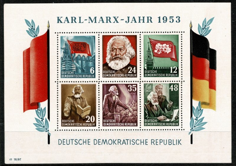 GERMANY DDR 1953 70th ANNIV. DEATH KARL MARX MINI SHEETS SGMSE111a UNUSED SUPERB