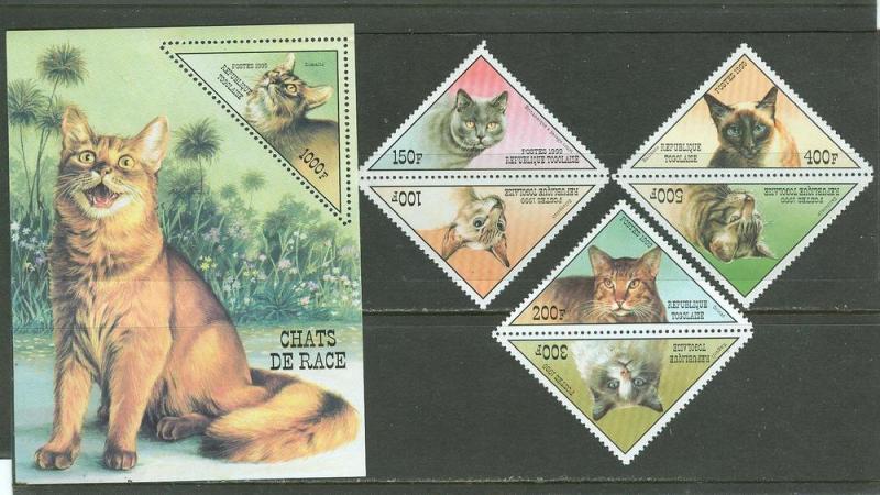 Togo # 1883-86  Cats - pairs and souvenir sheet (4) Mint NH