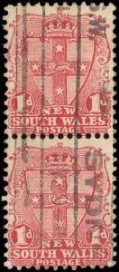 New South Wales Scott 98d F-VF USED pair - 1897 1p Seal of the State