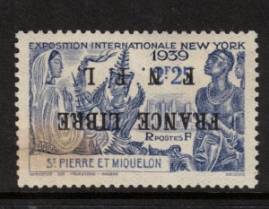 St Pierre & Miquelon #257 (Y & T #282a) Very Fine Mint Inverted Overprint Var