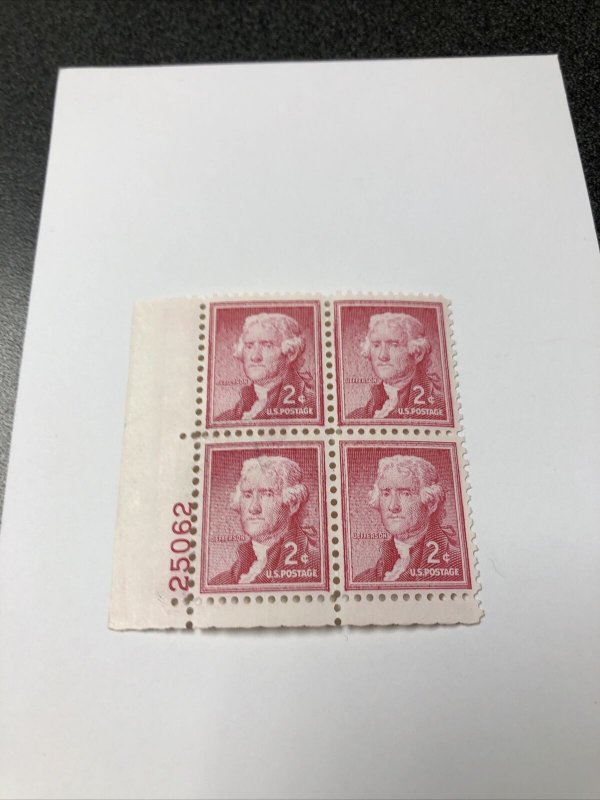 US 1033A Jefferson 2C Silkcoat Plate Block Of 4 Mint Never Hinged