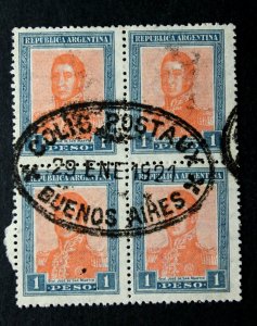 ARGENTINA #243 BLOCK OF 4 (Mi214y) 1st Pan American Postal Congress Cancel 1921