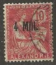 French Offices in Alexandria 33, used, 1921.  (f229)