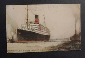 1932 USA Ship Postcard Cover New York NY to Tiverton RI Paquebot RMS Laconia