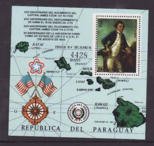 Paraguay-Sc#C464- id9-unused NH airmail sheet-Capt. Cook-Ships-Maps-1978-