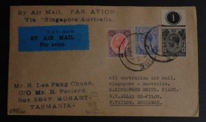 1932 Singapore Straits Settlements First Flight Cover To Australia FFC kingsford