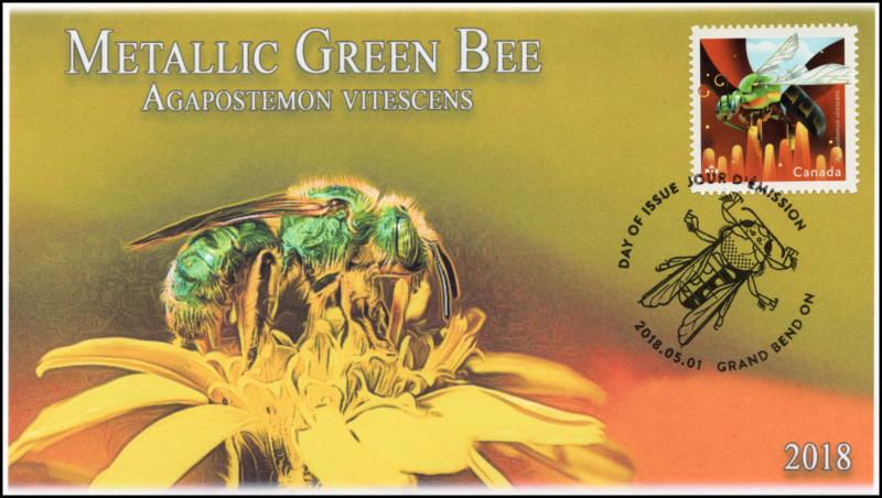 CA18-019, 2018, Bees, Metallic Green Bee, Day of Issue, FDC,