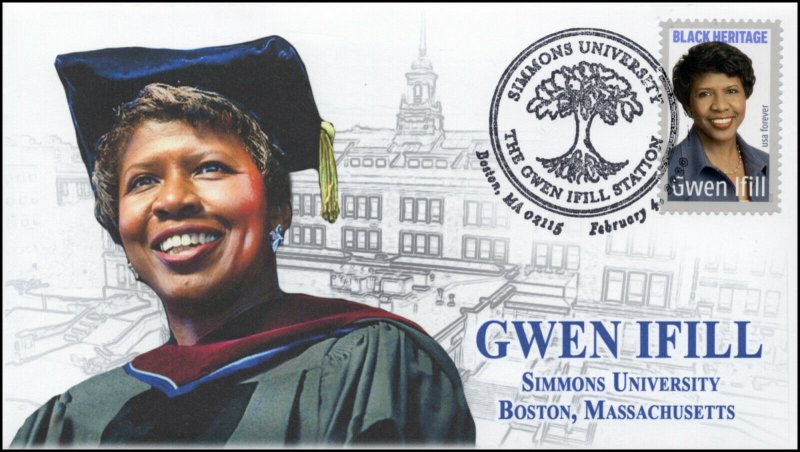 20-026, 2020, Gwen Ifill, Pictorial Postmark, Event Cover, Simmons University,