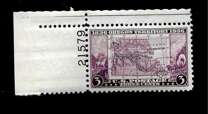  US Sc# 783 3 cent Oregon Territory  Mint LH - Plate # - Crisp Color