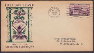 1936 Oregon Territory centenary Sc 783-32b FDC Breker cachet Astoria OR