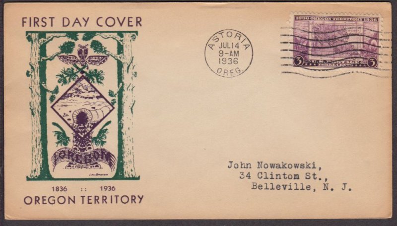 1936 Oregon Territory centenary Sc 783-32b FDC Breker cachet Astoria OR