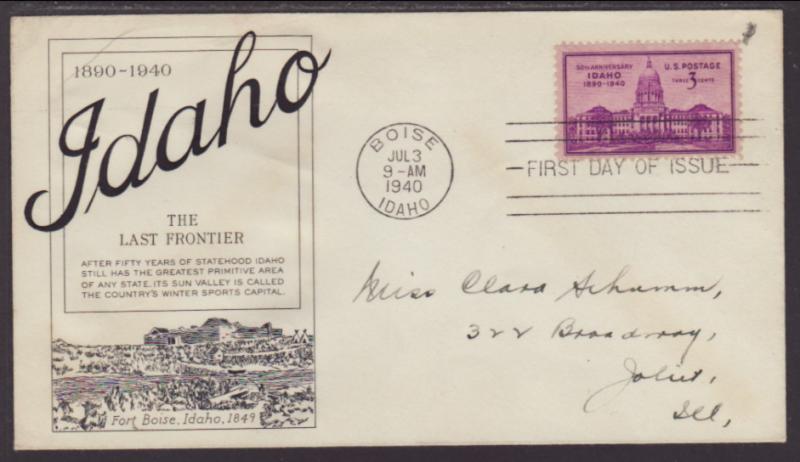 US 896 Idaho 1940 Unknown Pen FDC