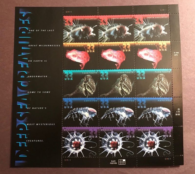 Deep Sea Creatures MNH Full Block (15) 33 cent Scott#3439-43