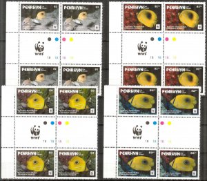 Penrhyn Cook Islands 2017 WWF Fishes Butterfly fish 4 Gutte Pairs x2 MNH