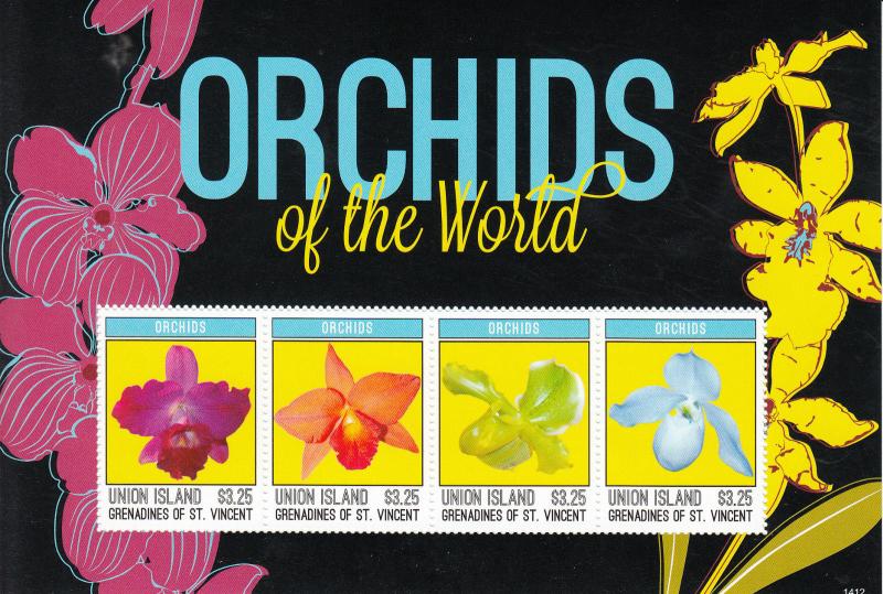 Union Island Grenadines St Vincent 2014 MNH Orchids of World 4v M/S Flowers 