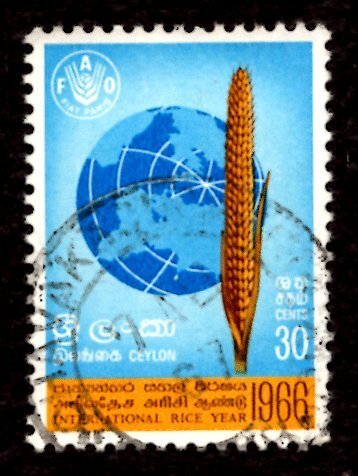 Ceylon/Sri Lanka 1966 Rice Globe Map FAO 30c Scott.395 Used (#4)