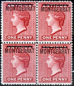 Montserrat 1876 1d Red SG1 V.F MNH & Mtd Mint Block of 4