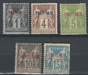 France Off Egypt Pt Said 5 Different Yv 1/7 MH/MNG F/VF 1899 SCV $42.85