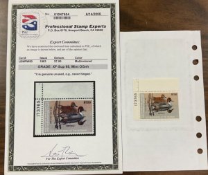 RW50 Pintails Duck STAMP  1983 $7.50 plt sgl PSE certificate XF-Sup 95 Mint OGnh