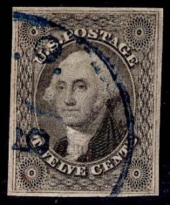 US Stamp #17 12c Washington USED SCV $250. 4 Full Frame Lines!!!